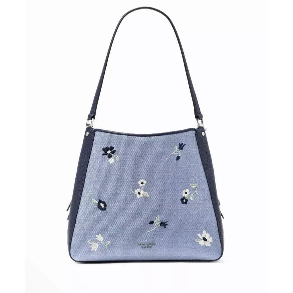 Kate Spade Leila Floral Embroidered Medium Triple Compartment Shoulder Indigo